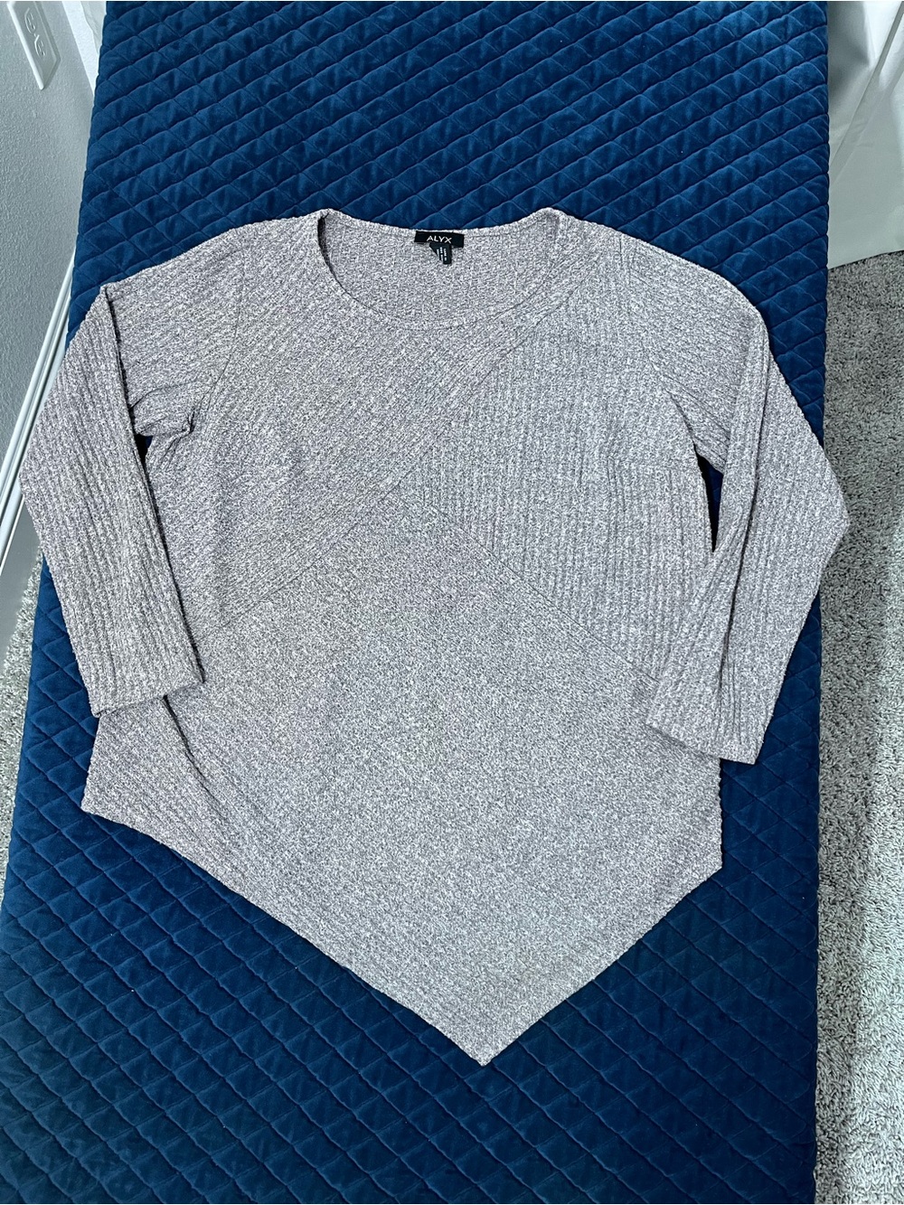 ALYX Light Heather Gray Ribbed Crewneck Asymmetric Hem Sweater - Grey/ Purple